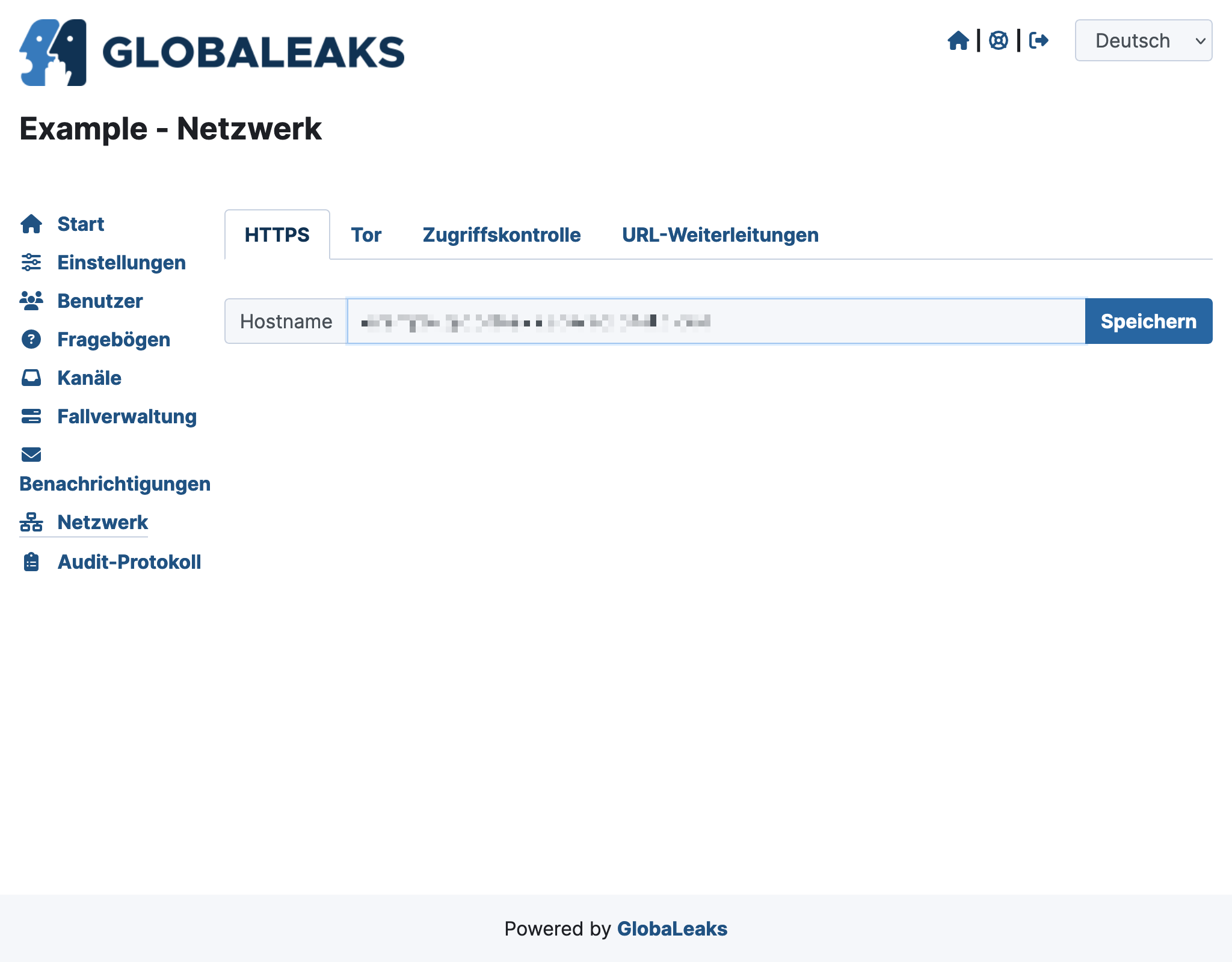 GlobaLeaks enter hostname