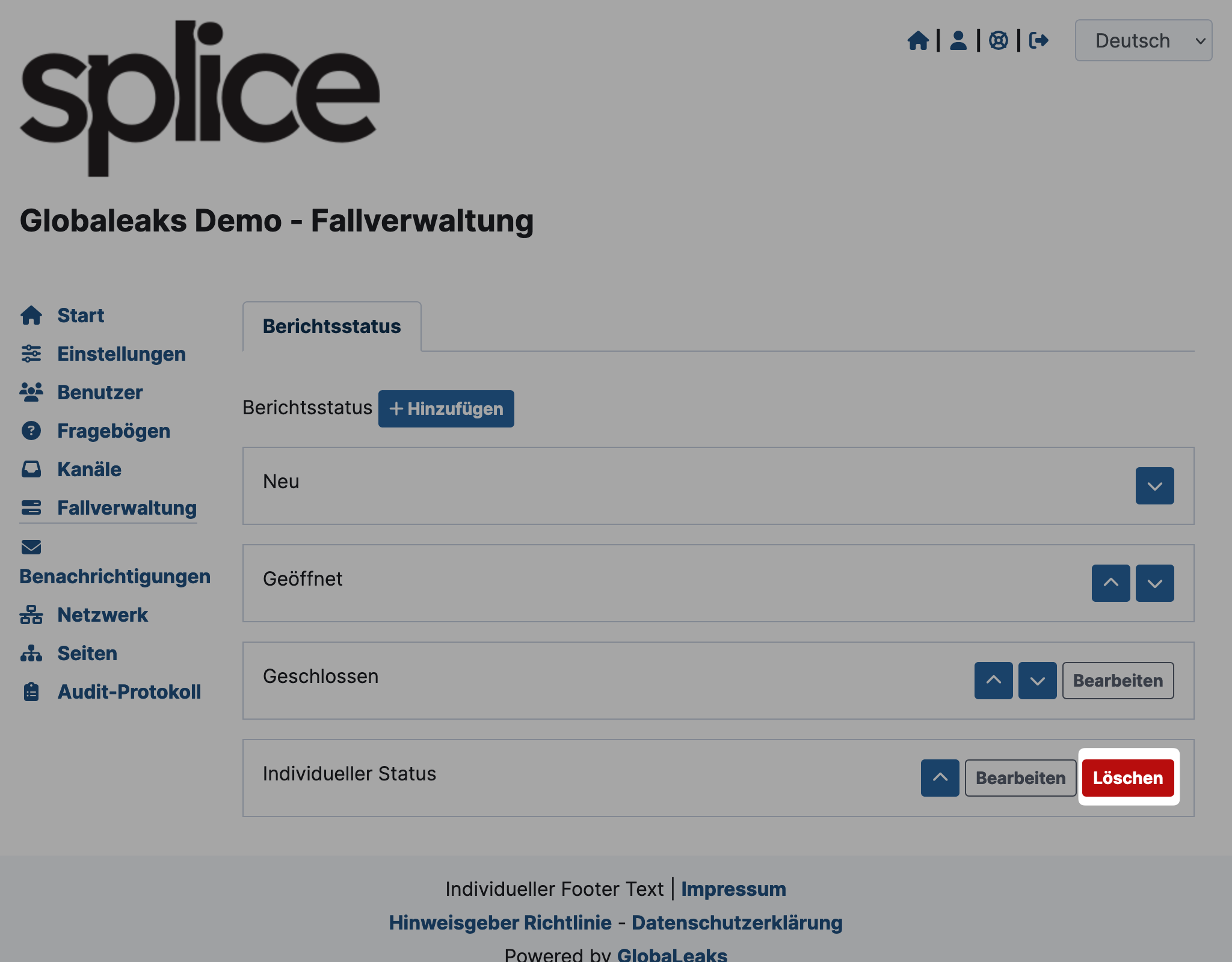 GlobaLeaks delete report status