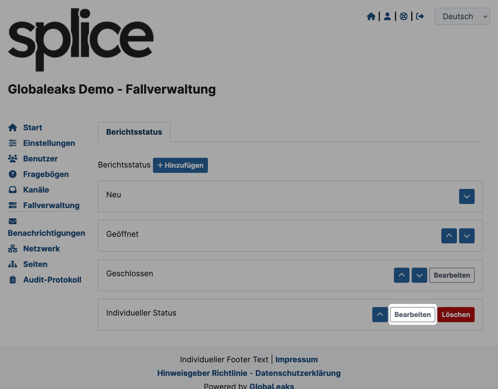 GlobaLeaks edit report status