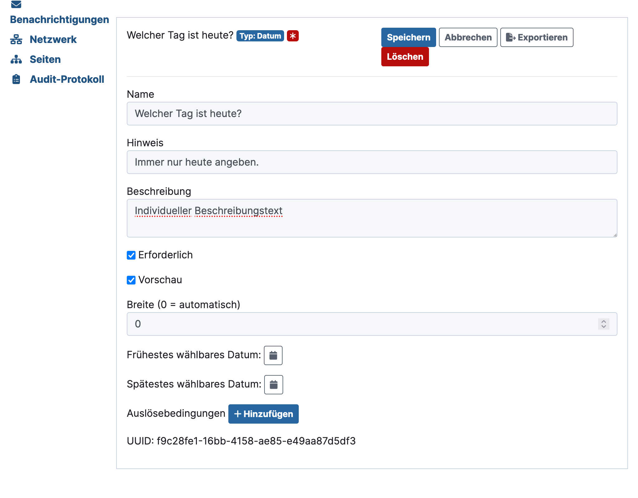 GlobaLeaks add question template - individual settings