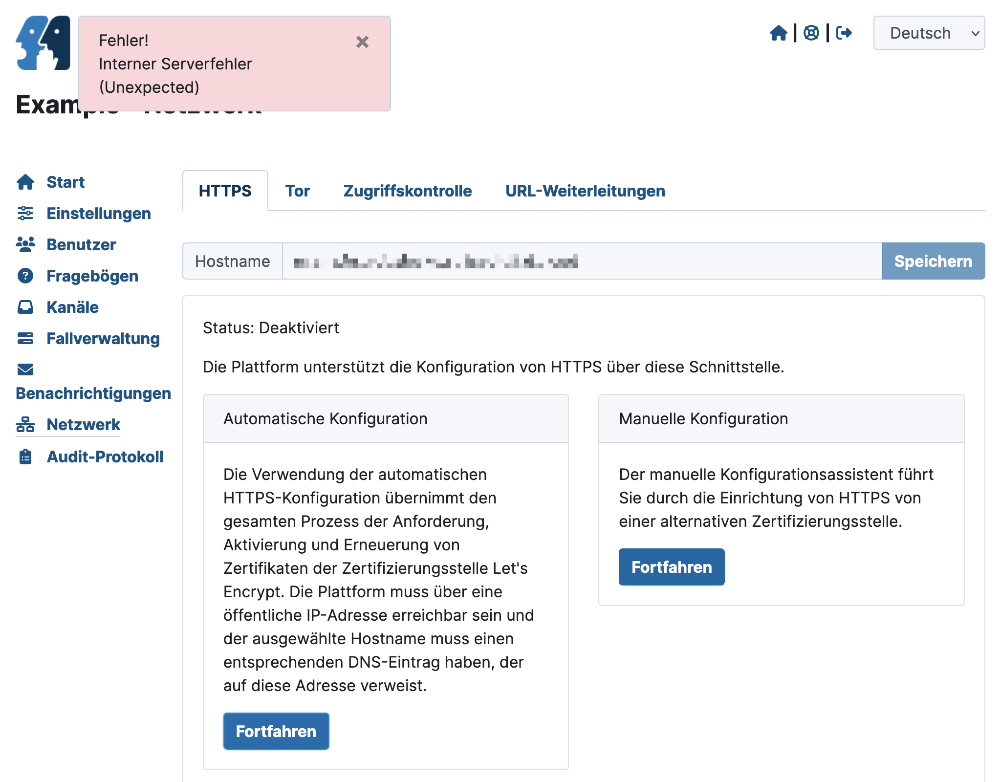 GlobaLeaks HTTPS configuration error