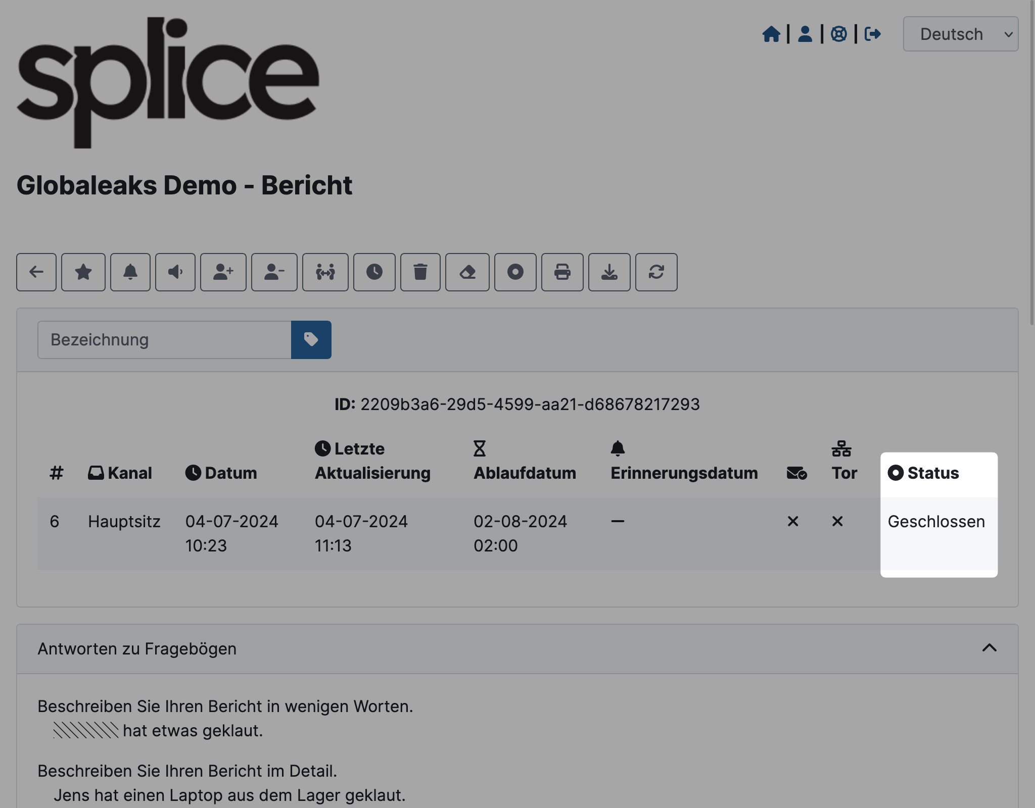 GlobaLeaks status in detailed view