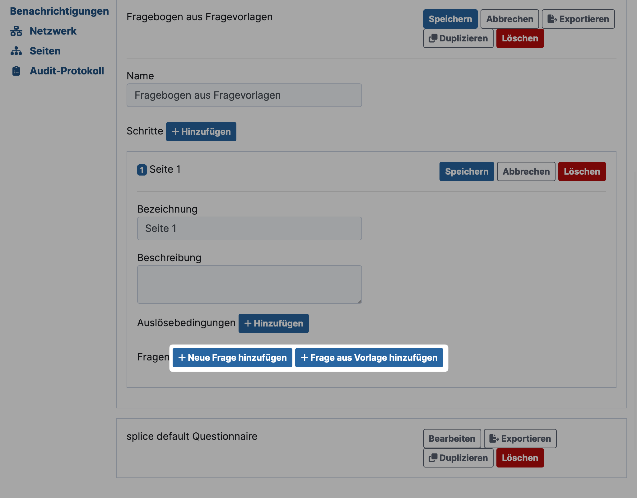 GlobaLeaks add questions to questionnaire