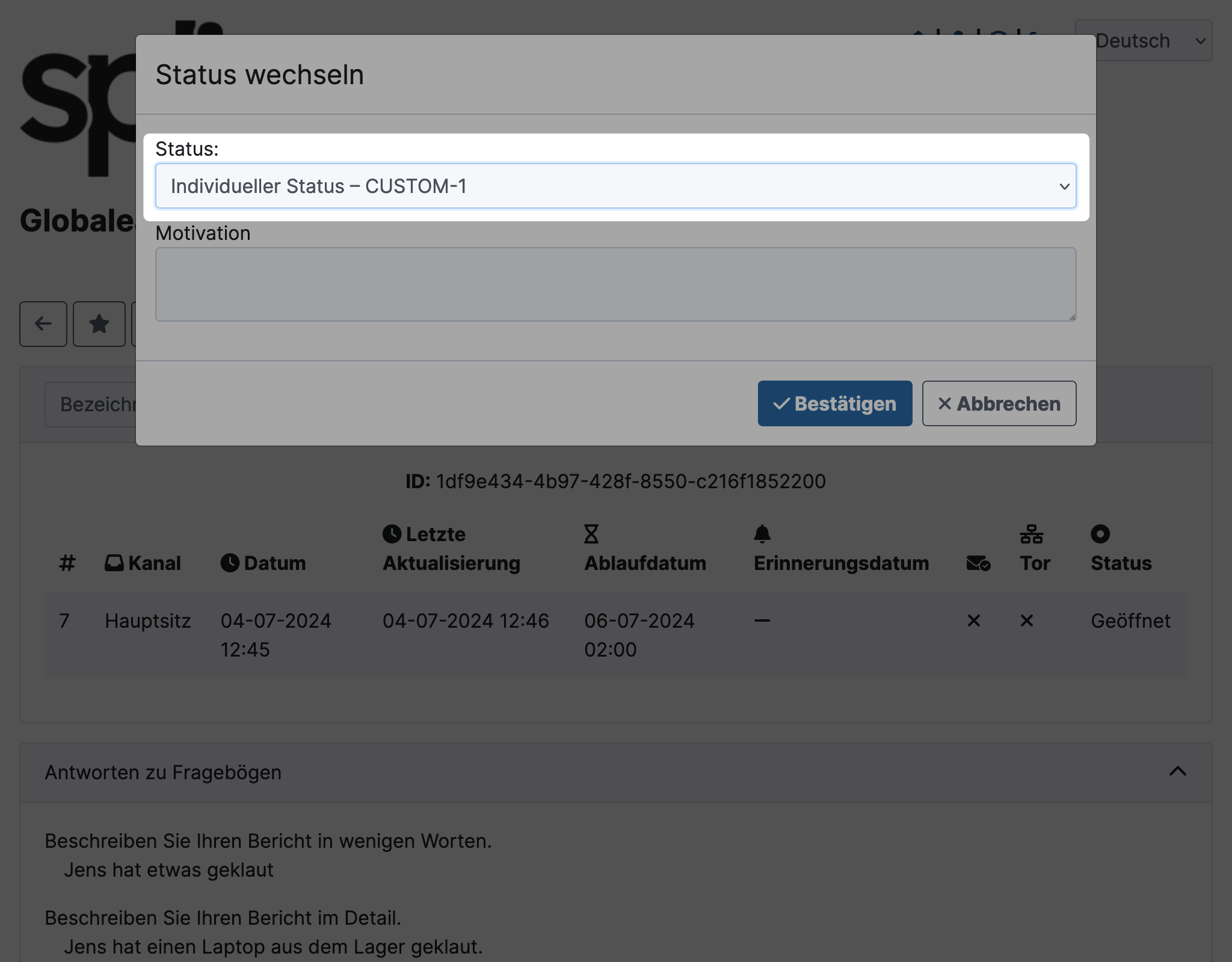 GlobaLeaks status in case management