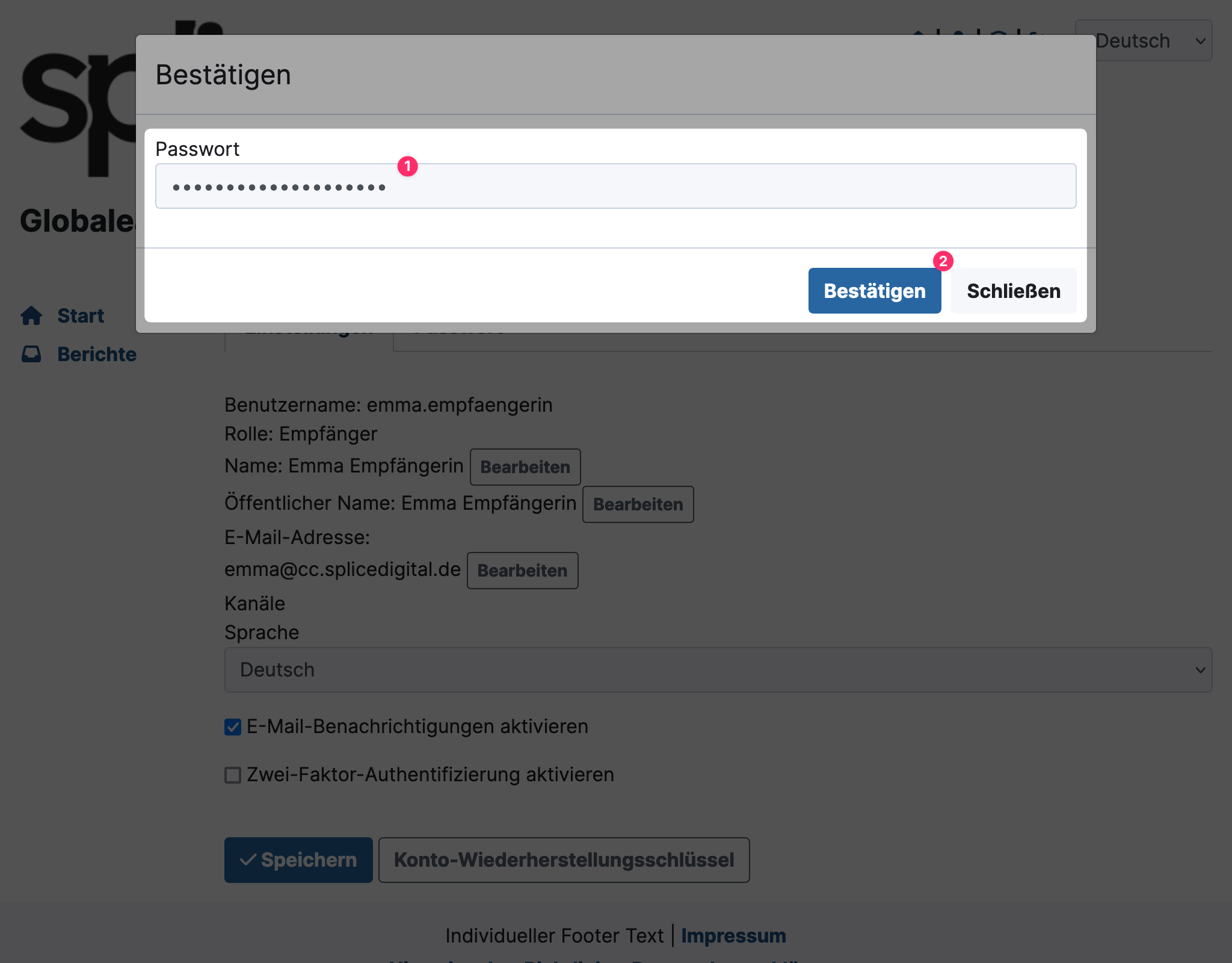 GlobaLeaks enter password for account recovery key