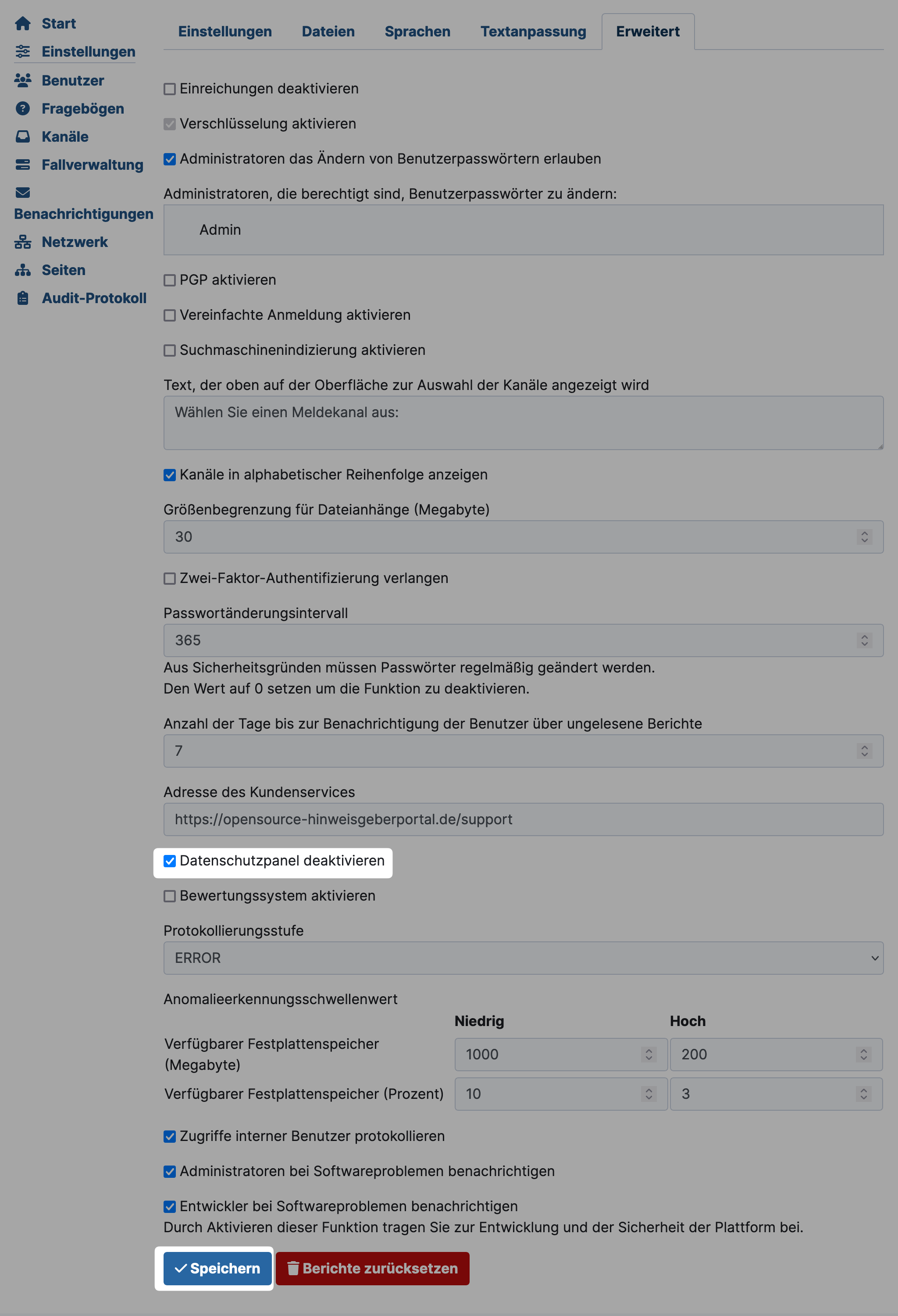 GlobaLeaks disable Tor privacy panel