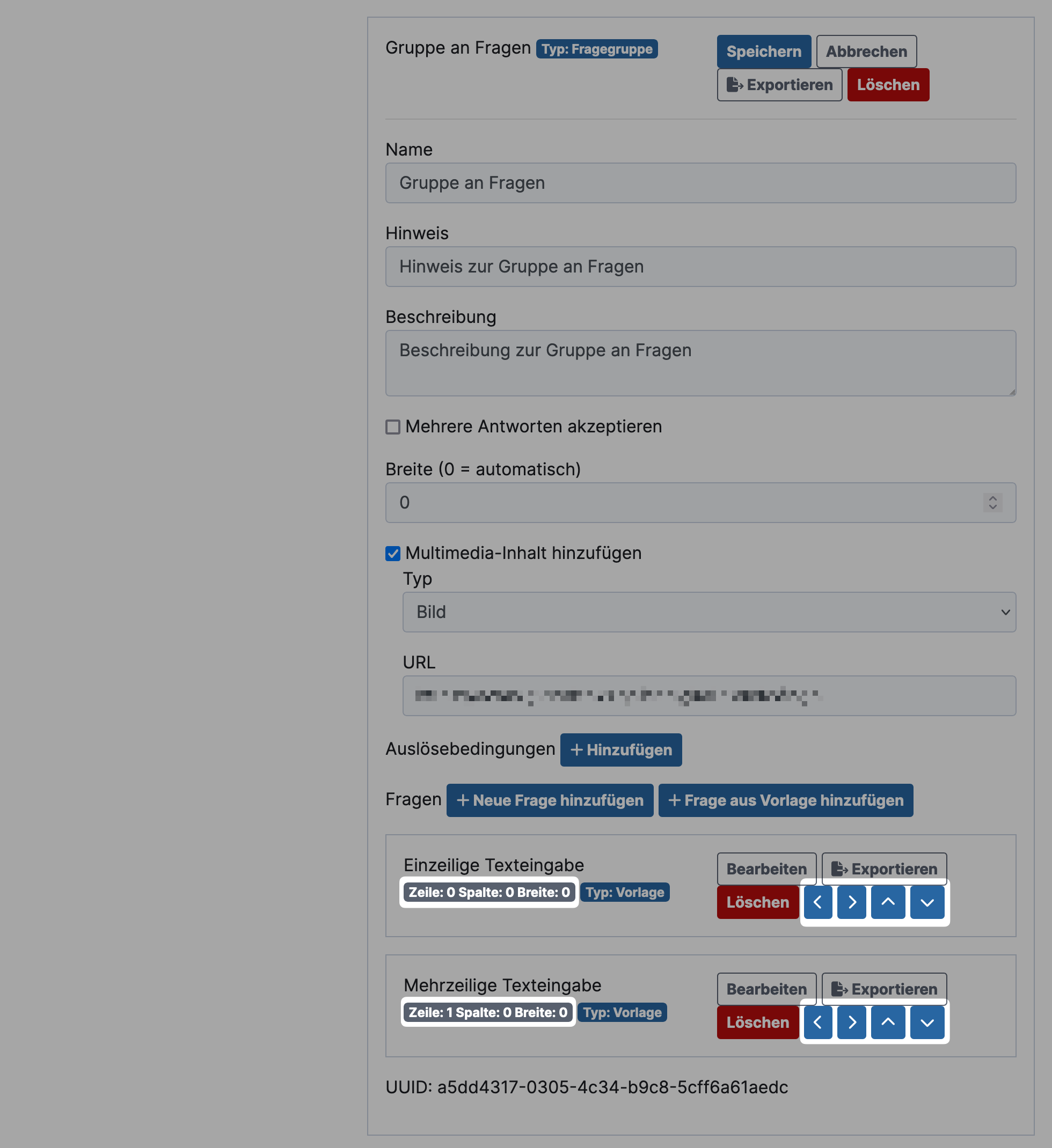 GlobaLeaks configure question group layout