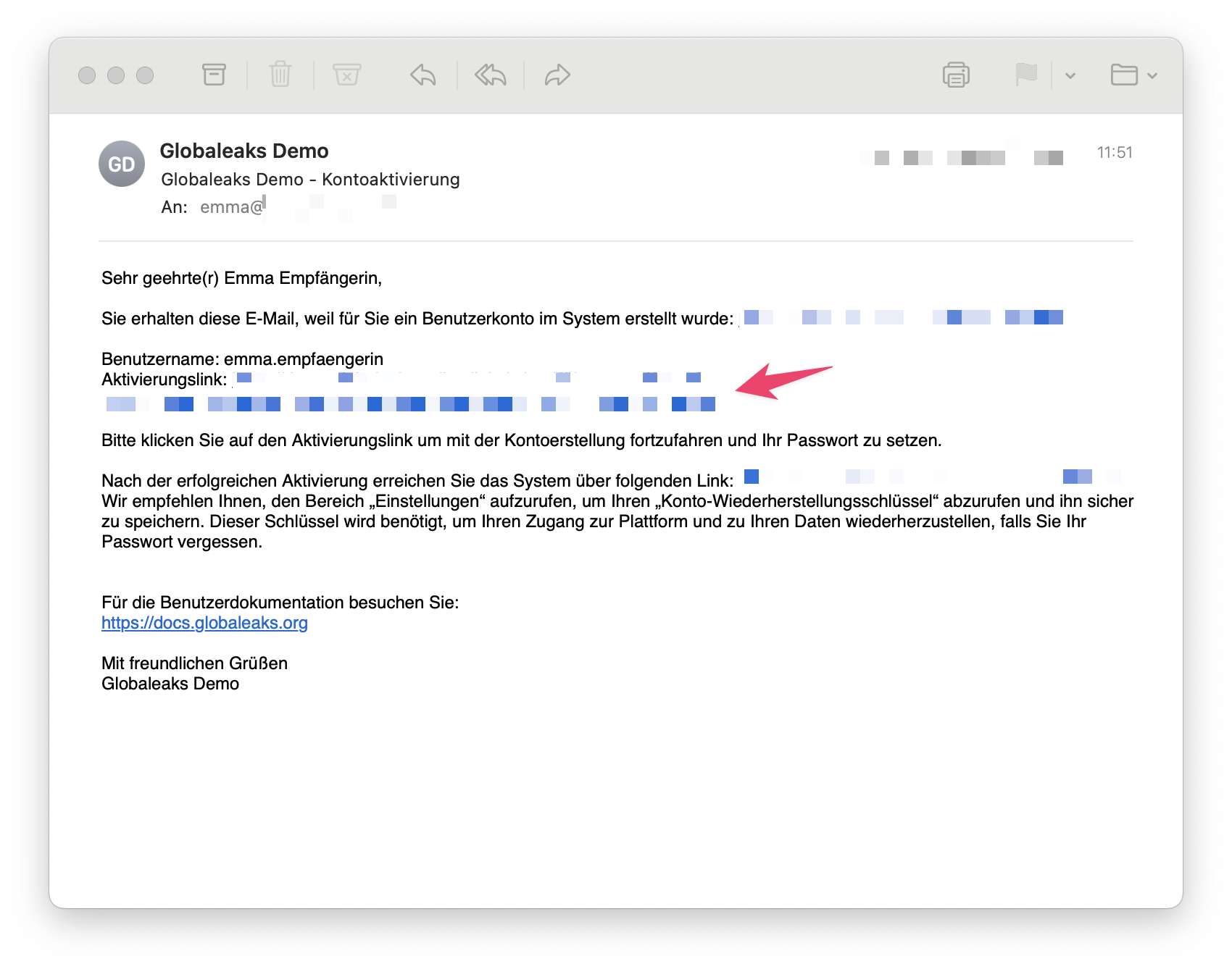 GlobaLeaks Einladung E-Mail