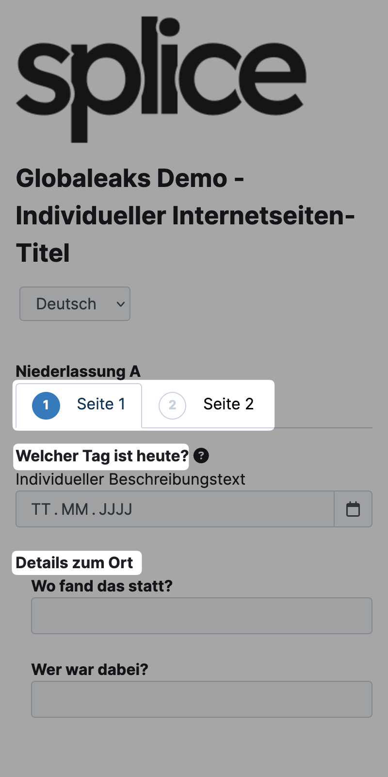 GloabLeaks Fragebogen Mobile Ansicht eines Fragebogens