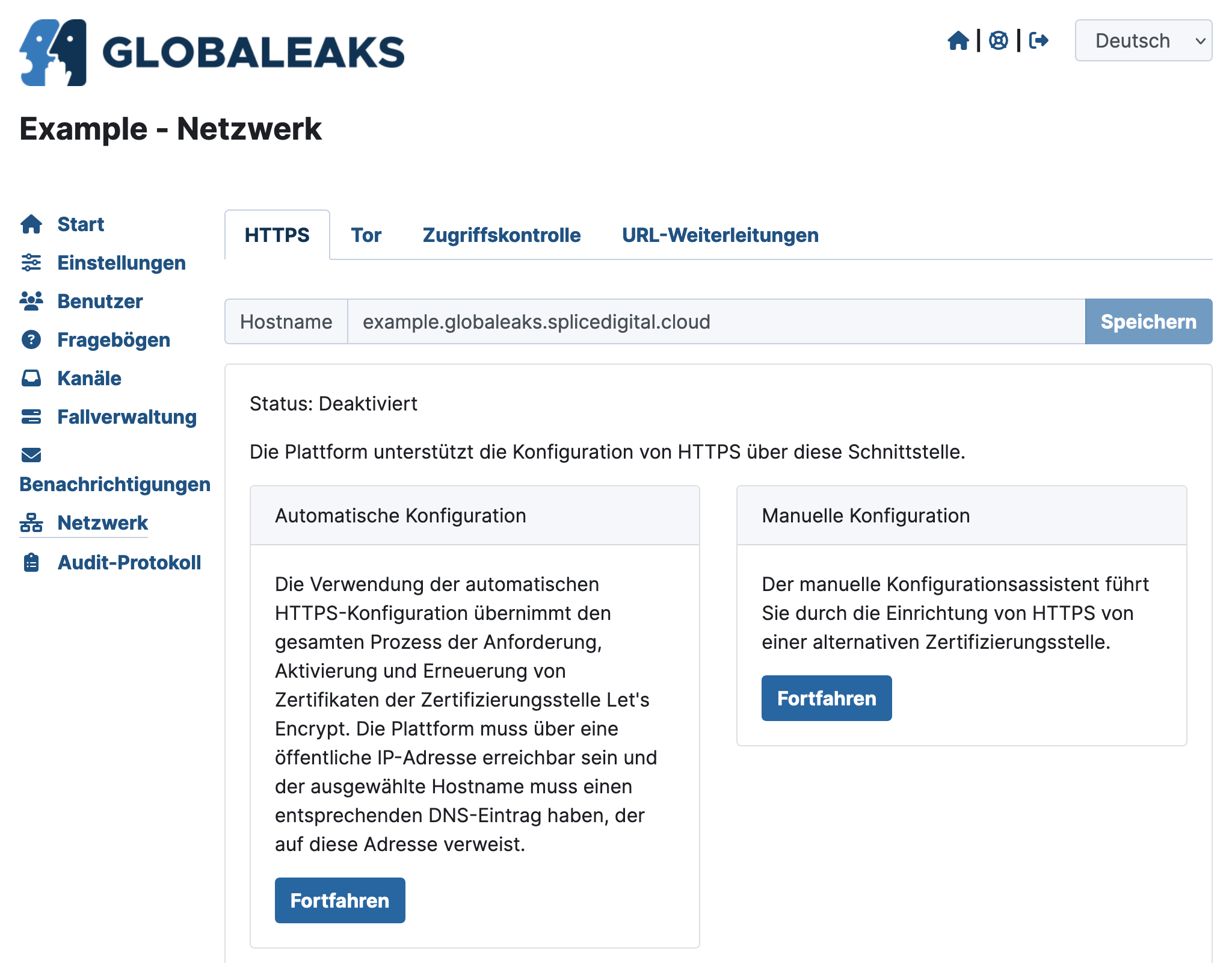 GlobaLeaks Automatische Konfiguration von HTTPS