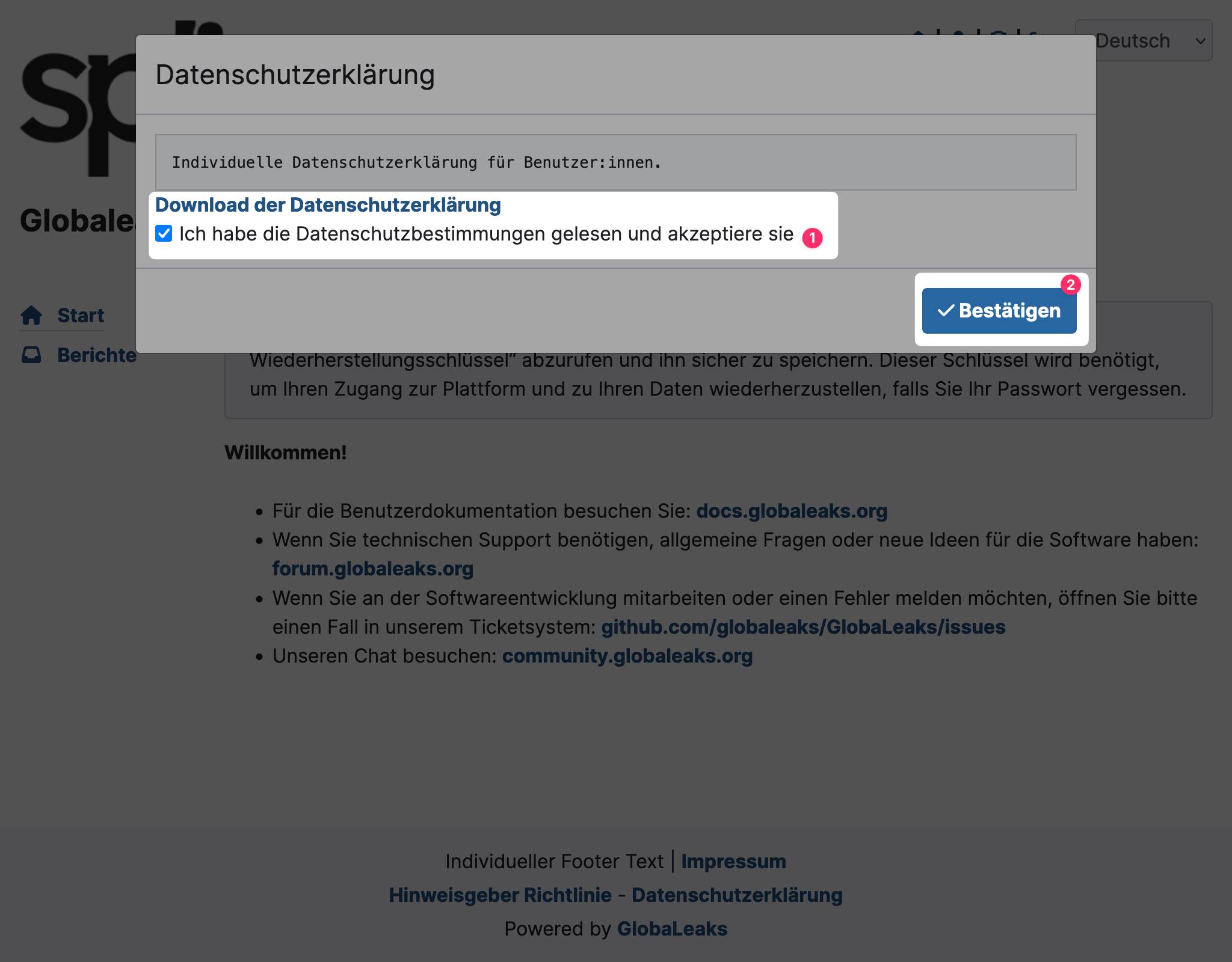 GlobaLeaks Datenschutzerklärung für Benutzer