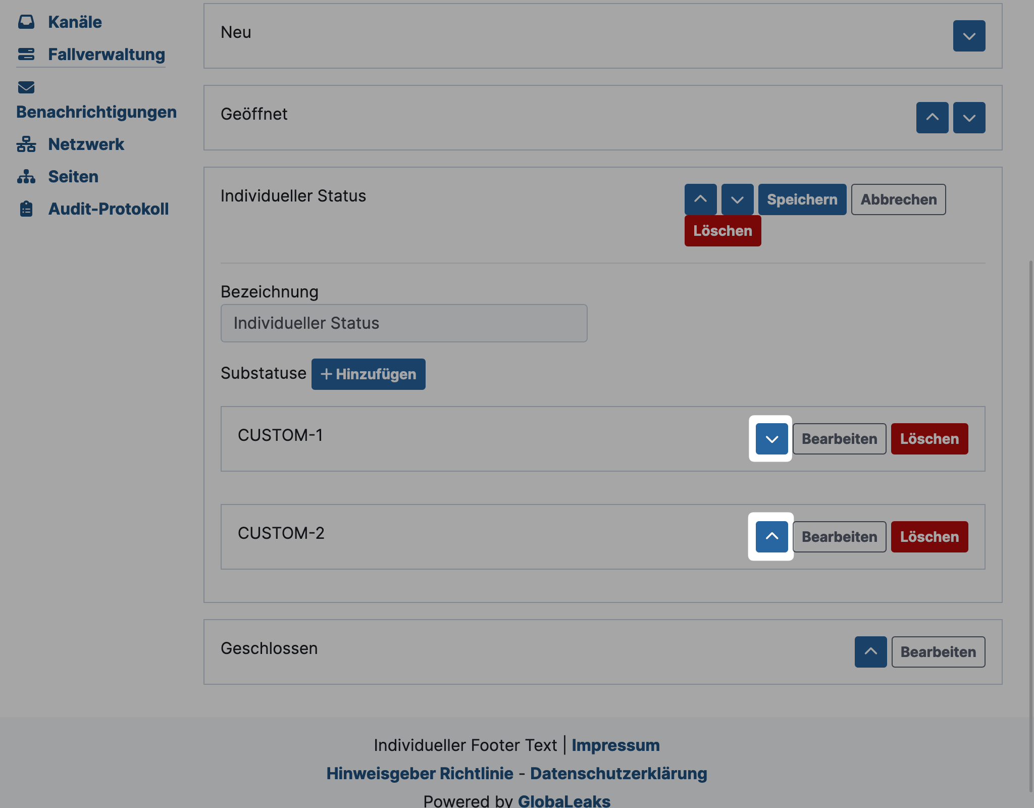 GlobaLeaks Sub-Status sortieren