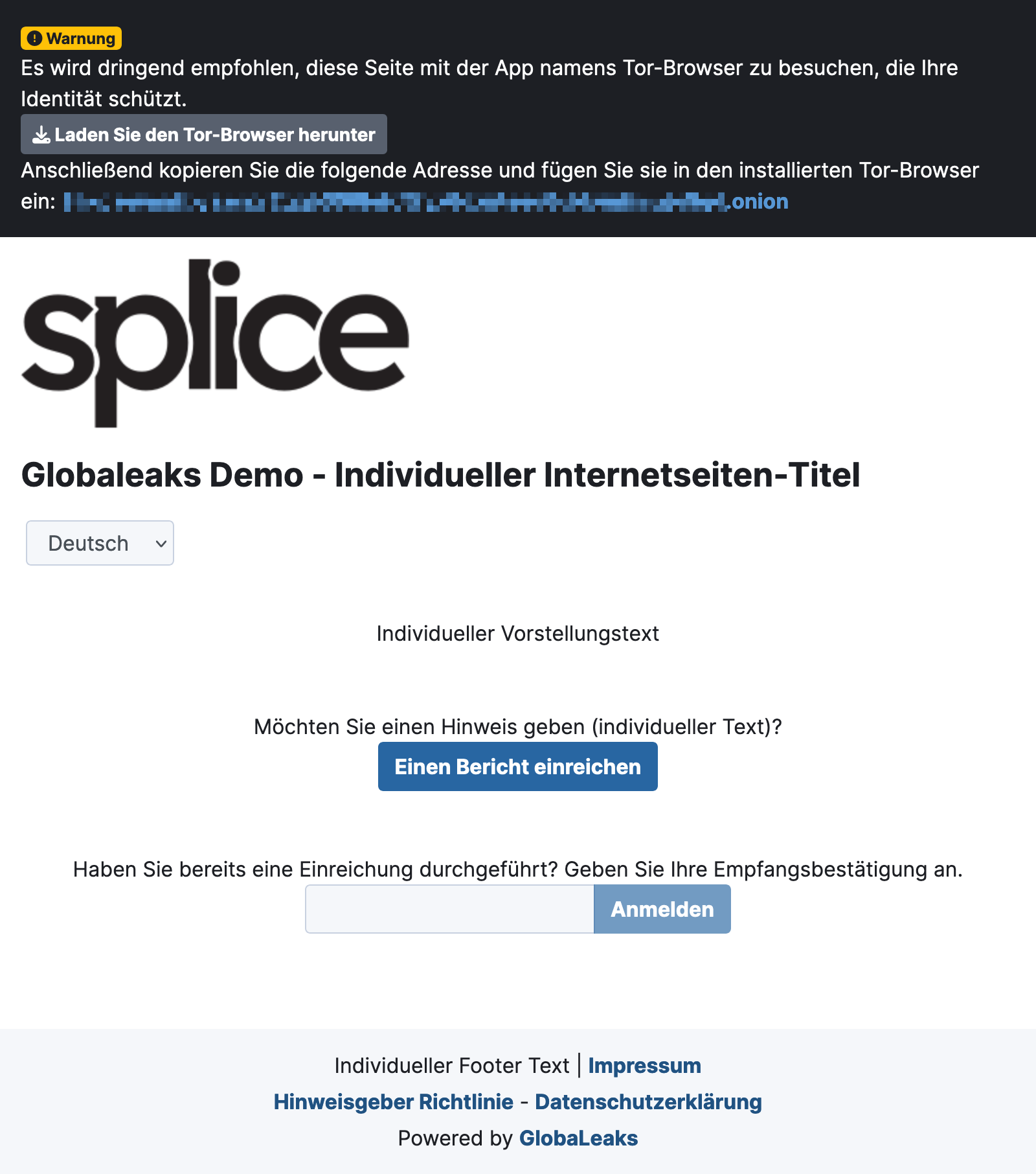 GlobaLeaks Datenschutzpanel