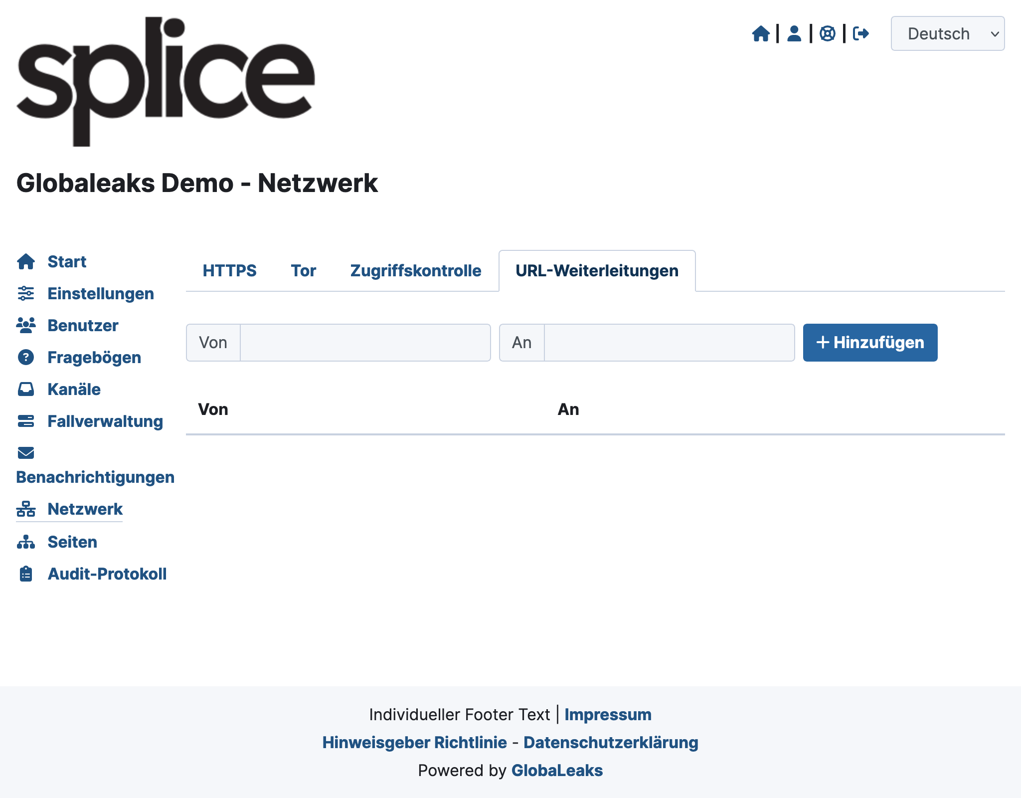 GlobaLeaks URL-Weiterleitungen